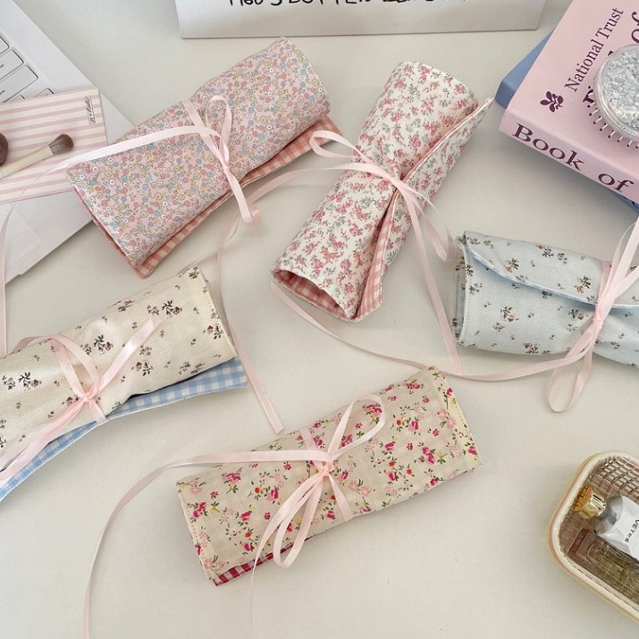 Beauty Bag Makeup - Cottagecore Floral Makeup Brush Roll Bag,